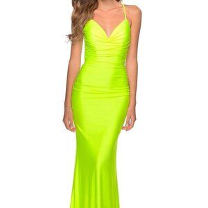 NWT La Femme 29020 Prom Dress Neon Yellow Size 6